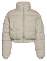 Zhiyouni Women's Cropped Puffer Jacket - Stylish Short Winter Coat with Zip Closure, Long Sleeves & Lightweight Warmth (Light Khaki, XS)